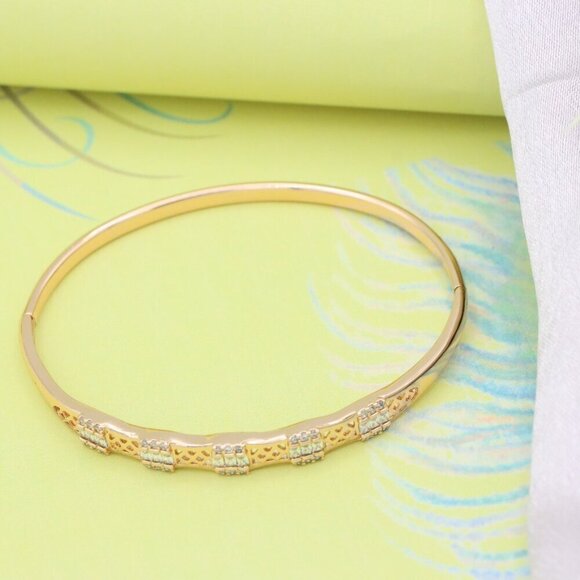 Rose Gold Bangle with Lattice Design and Crystal Accents, XPBL0572 - Picture 3 of 12